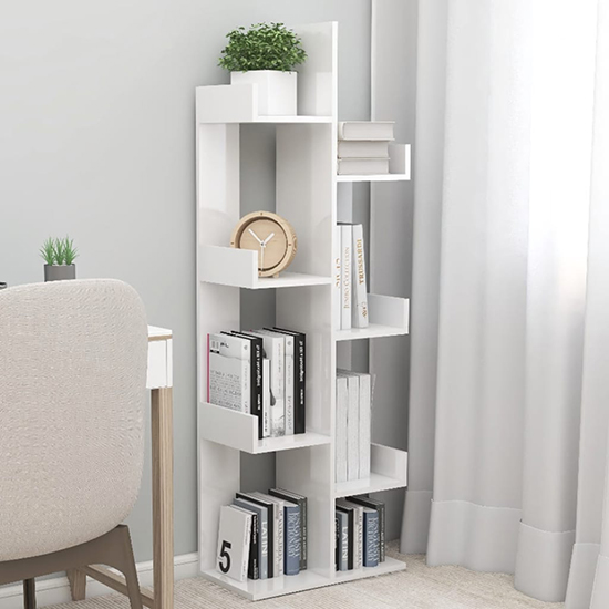 Tevin High Gloss Bookshelf With 8 Compartments In White_1