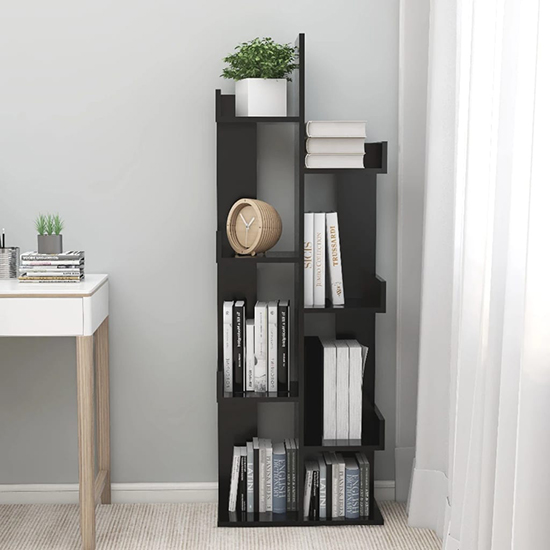 Tevin Wooden Bookshelf With 8 Compartments In Black_3
