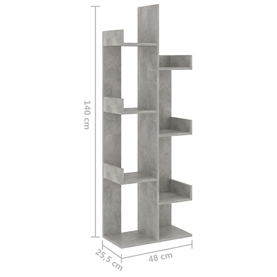 Tevin Wooden Bookshelf With 8 Compartments In Concrete Effect