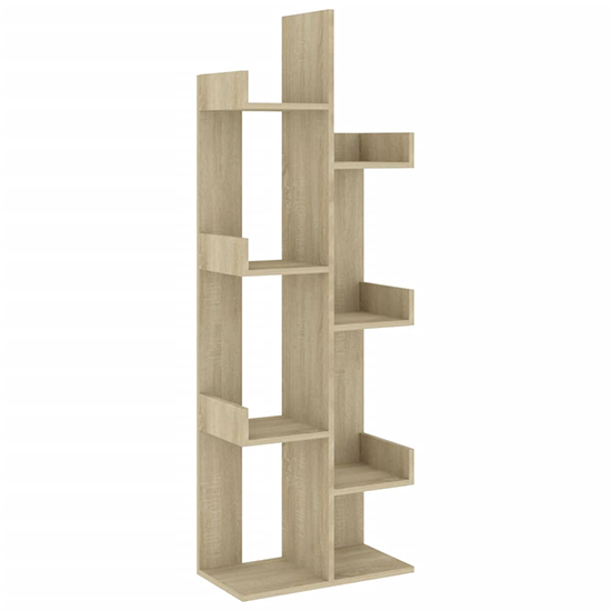 Tevin Wooden Bookshelf With 8 Compartments In Sonoma Oak