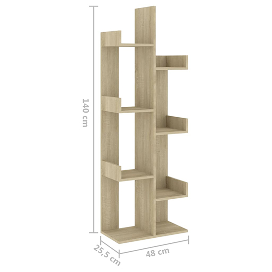 Tevin Wooden Bookshelf With 8 Compartments In Sonoma Oak