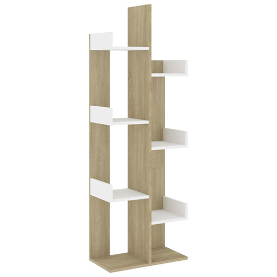 Tevin Wooden Bookshelf With 8 Compartments In White Sonoma Oak_3
