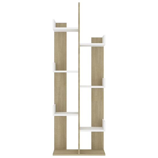 Tevin Wooden Bookshelf With 8 Compartments In White Sonoma Oak_4