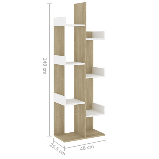 Tevin Wooden Bookshelf With 8 Compartments In White Sonoma Oak_5