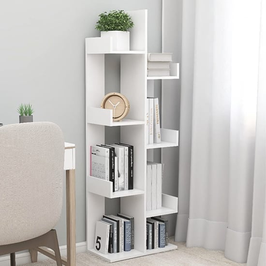 Read more about Tevin wooden bookshelf with 8 compartments in white