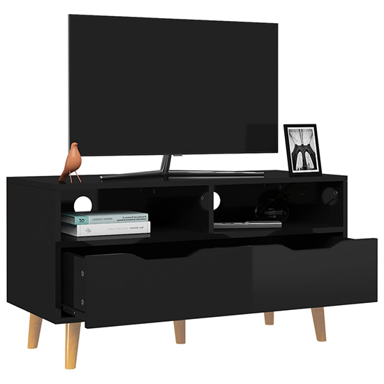 Tevy High Gloss TV Stand With 1 Drawer 2 Shelves In Black