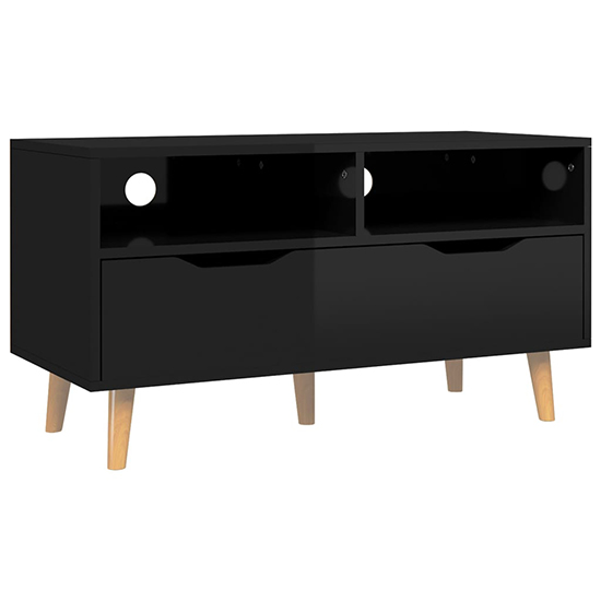 Tevy High Gloss TV Stand With 1 Drawer 2 Shelves In Black
