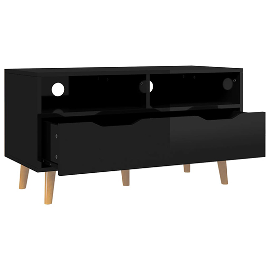 Tevy High Gloss TV Stand With 1 Drawer 2 Shelves In Black