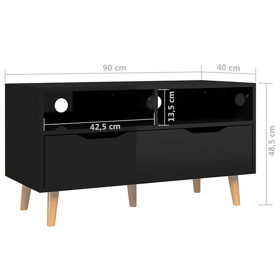 Tevy High Gloss TV Stand With 1 Drawer 2 Shelves In Black