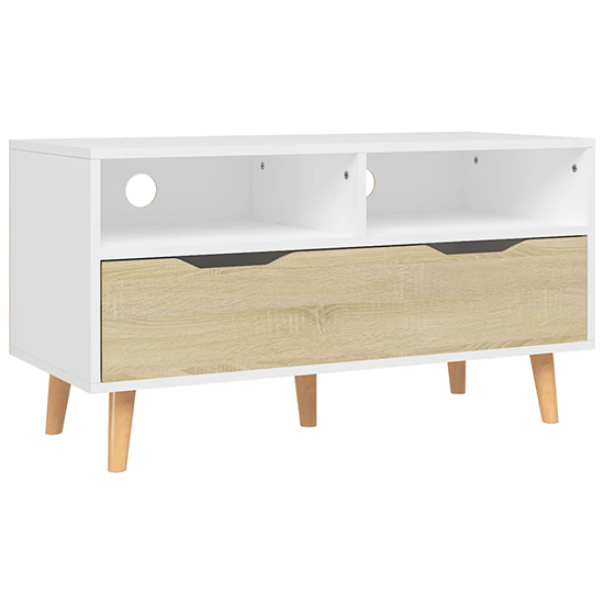 Tevy Wooden TV Stand With 1 Drawer 2 Shelve In White Sonoma Oak