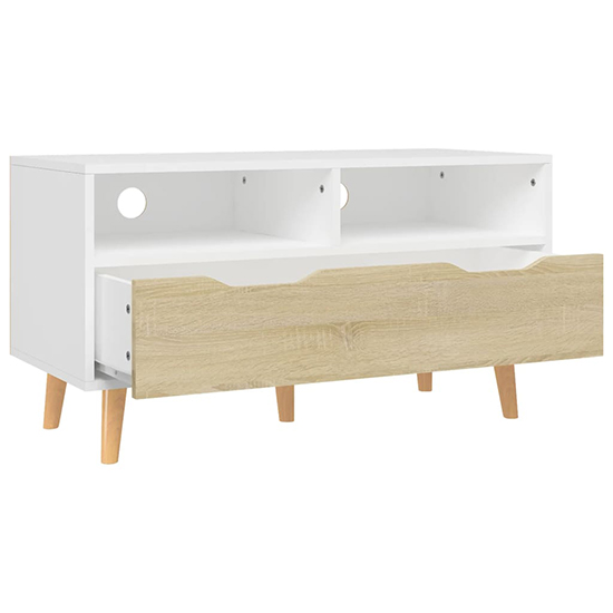 Tevy Wooden TV Stand With 1 Drawer 2 Shelve In White Sonoma Oak