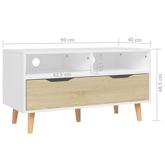 Tevy Wooden TV Stand With 1 Drawer 2 Shelve In White Sonoma Oak