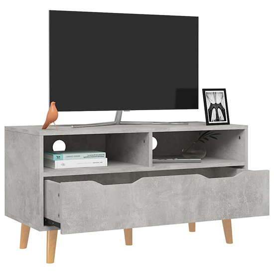 Tevy Wooden TV Stand With 1 Drawer 2 Shelves In Concrete Effect
