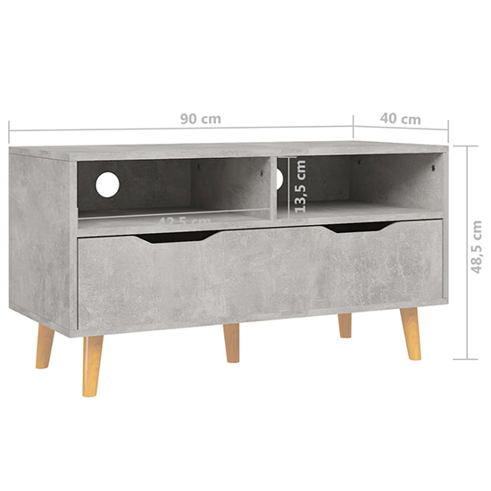 Tevy Wooden TV Stand With 1 Drawer 2 Shelves In Concrete Effect