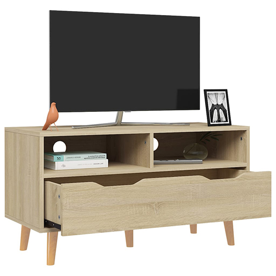 Tevy Wooden TV Stand With 1 Drawer 2 Shelves In Sonoma Oak