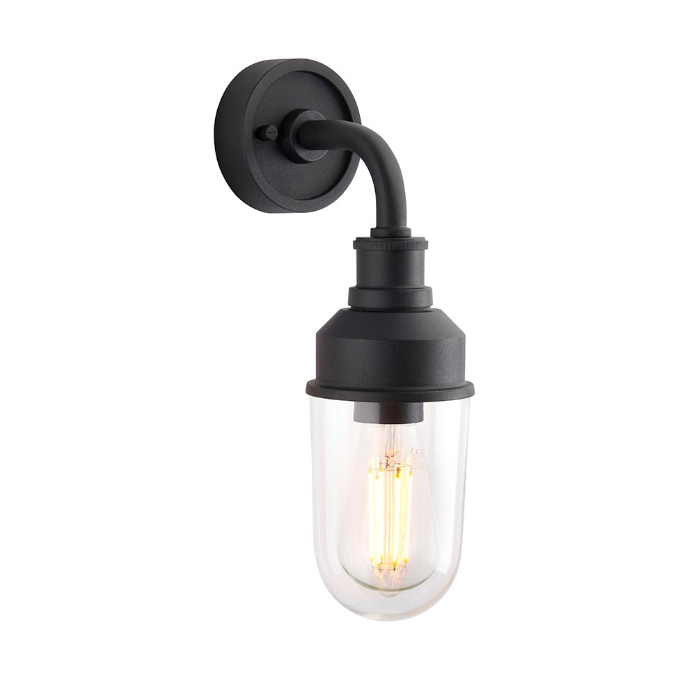 Texarkana Clear Glass Shade Outdoor Wall Light In Matt Black