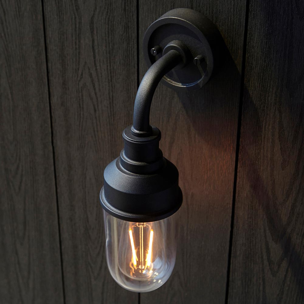 Texarkana Clear Glass Shade Outdoor Wall Light In Matt Black