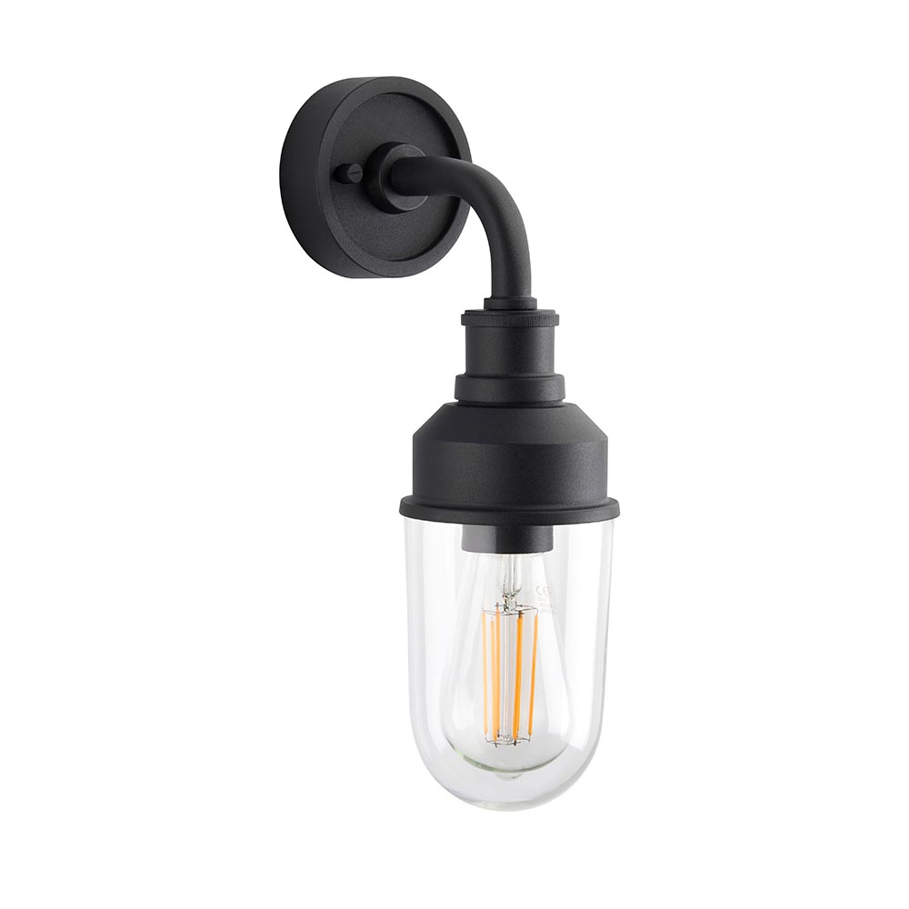 Texarkana Clear Glass Shade Outdoor Wall Light In Matt Black