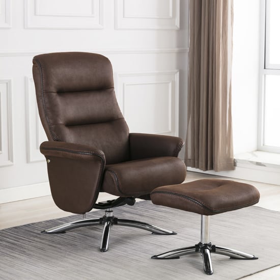 Texopy Faux Leather Swivel Recliner Chair With Stool In Brown_1