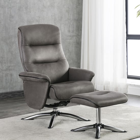 Product photograph of Texopy Faux Leather Swivel Recliner Chair With Stool In Grey from Furniture in Fashion