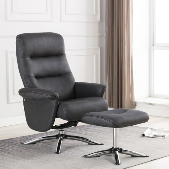 Product photograph of Texopy Faux Leather Swivel Recliner Chair With Stool In Slate from Furniture in Fashion