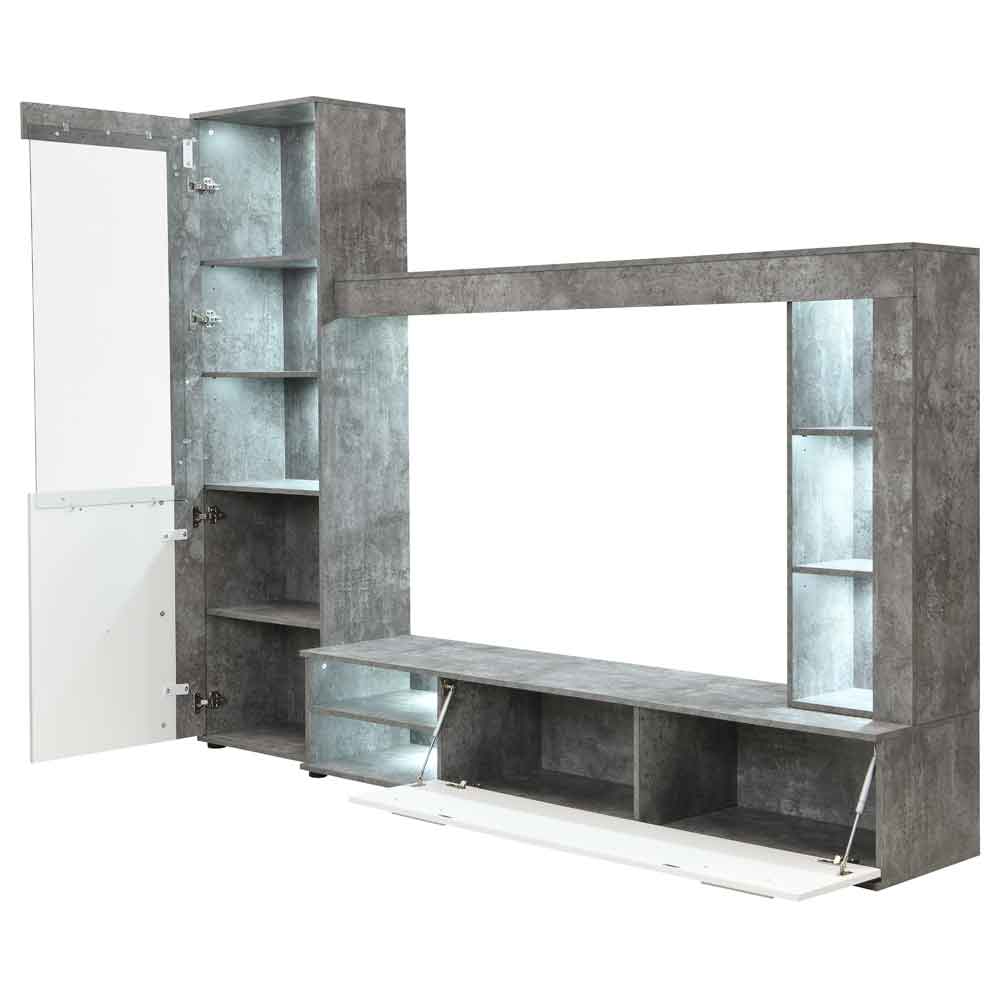 Texas Wooden Living Room Set In Concrete And White With LED