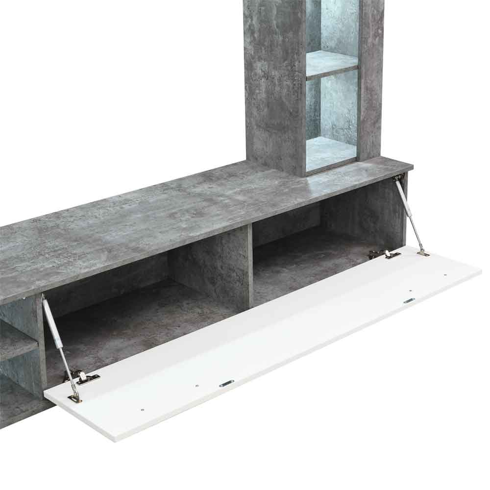 Texas Wooden Living Room Set In Concrete And White With LED