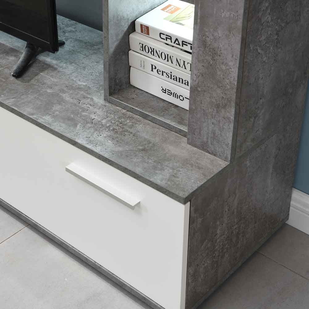 Texas Wooden Living Room Set In Concrete And White With LED