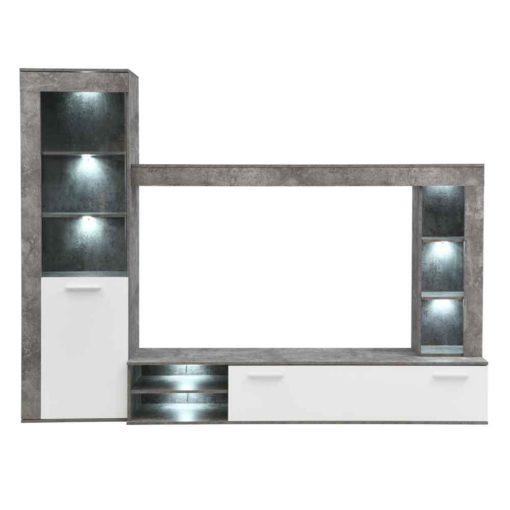 Texas Wooden Living Room Set In Concrete And White With LED