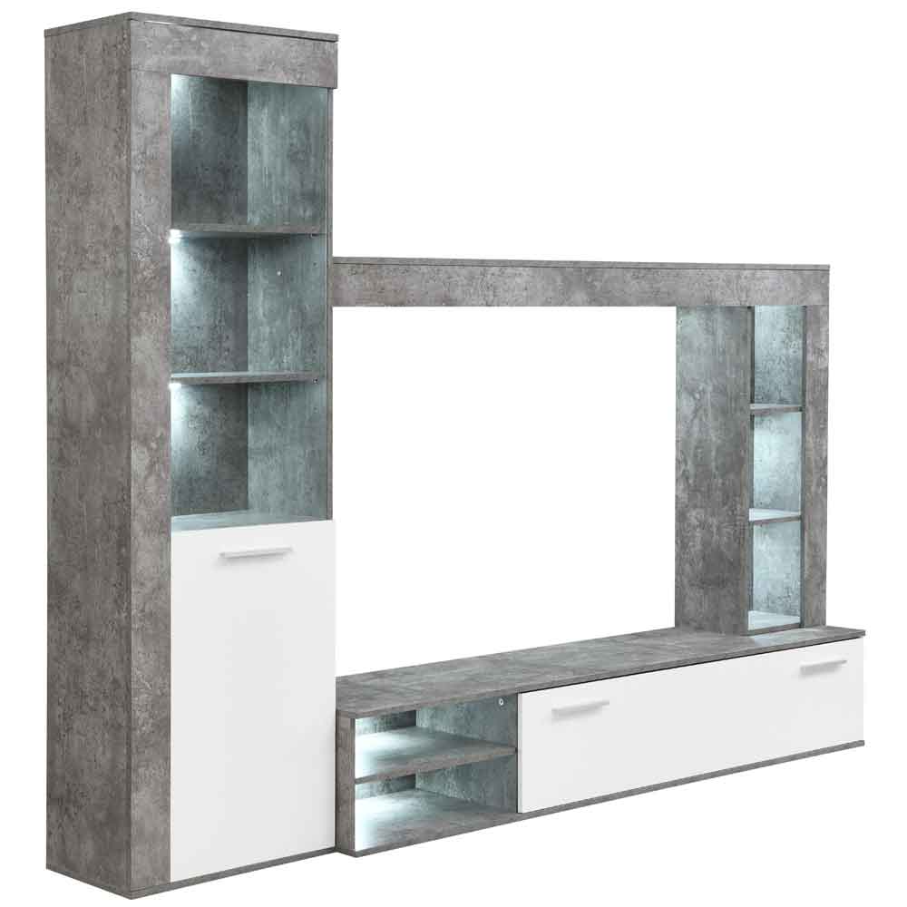 Texas Wooden Living Room Set In Concrete And White With LED