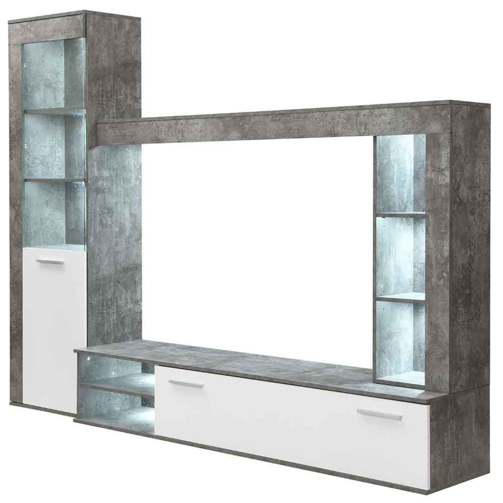 Texas Wooden Living Room Set In Concrete And White With LED