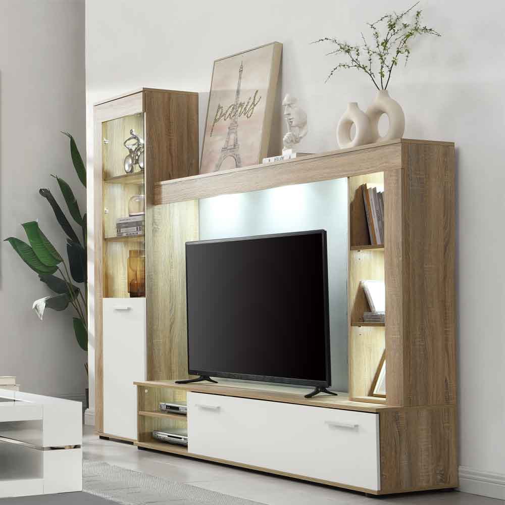 Texas Wooden Living Room Set In Rough Sawn Oak And White With LED