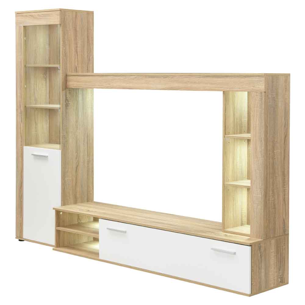Texas Wooden Living Room Set In Rough Sawn Oak And White With LED