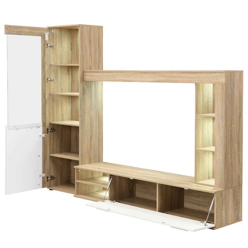 Texas Wooden Living Room Set In Rough Sawn Oak And White With LED