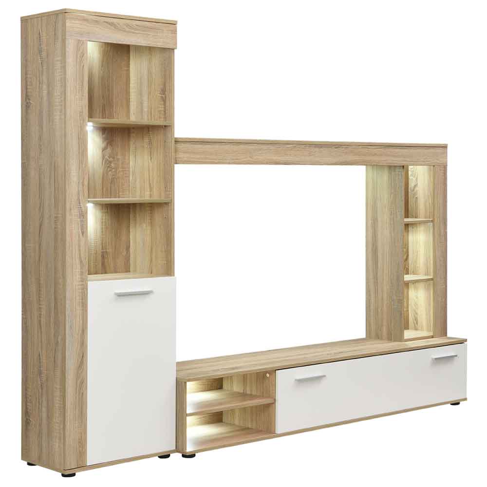 Texas Wooden Living Room Set In Rough Sawn Oak And White With LED