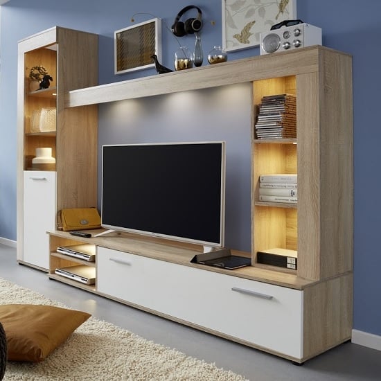 Photo of Texas living room set in rough sawn oak and white with led