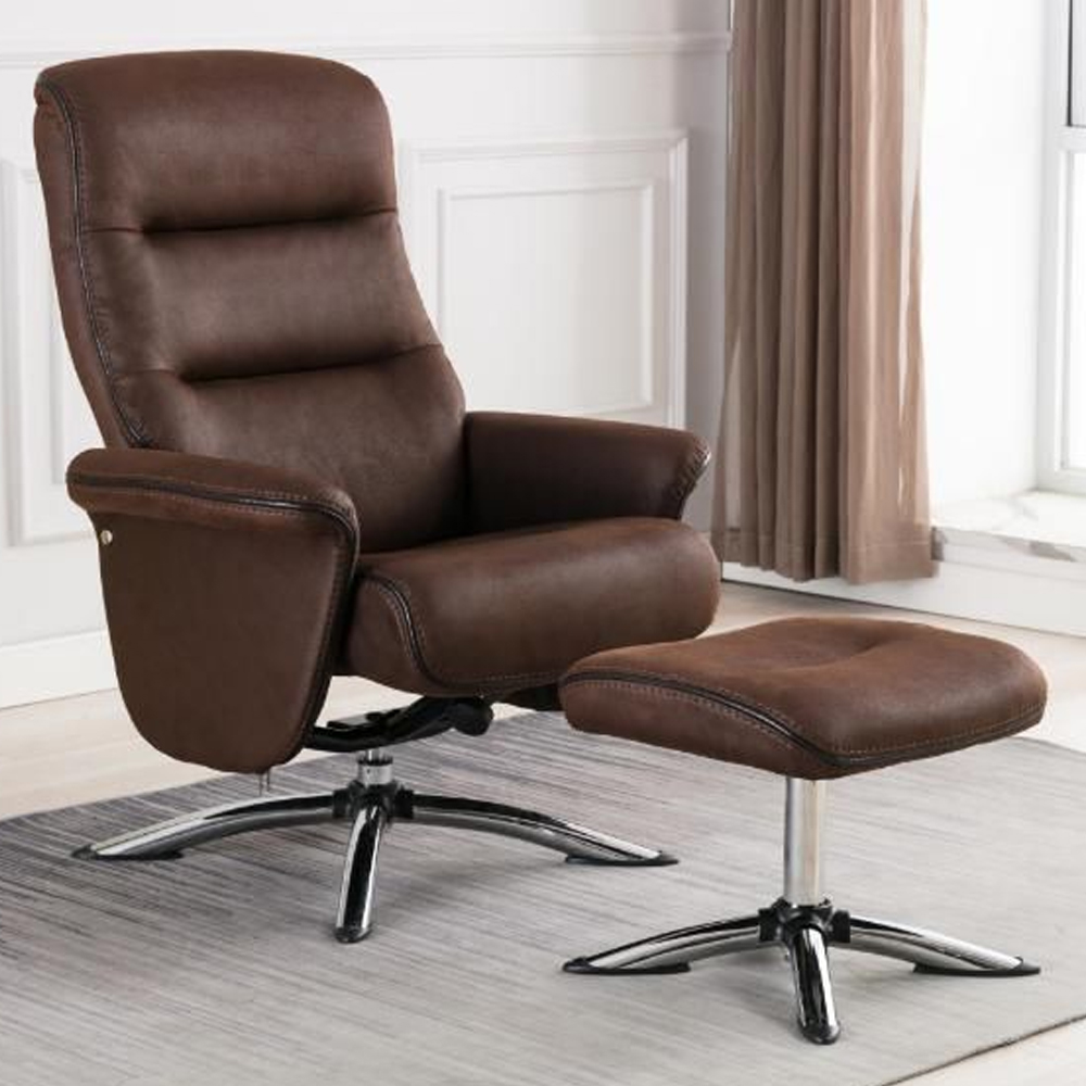 texopy faux leather swivel recliner chair with footstool in brown-image-49779