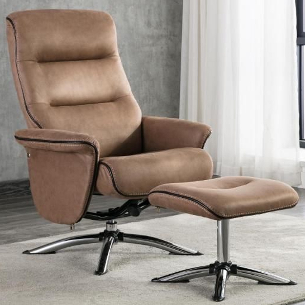 texopy faux leather swivel recliner chair with footstool in caramel-image-49780