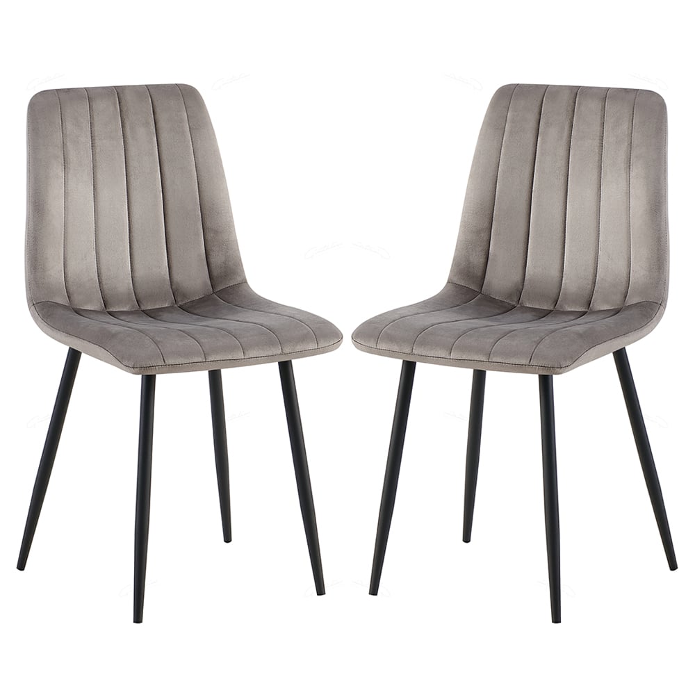 Theodore Grey Velvet Dining Chairs With Black Legs In Pair