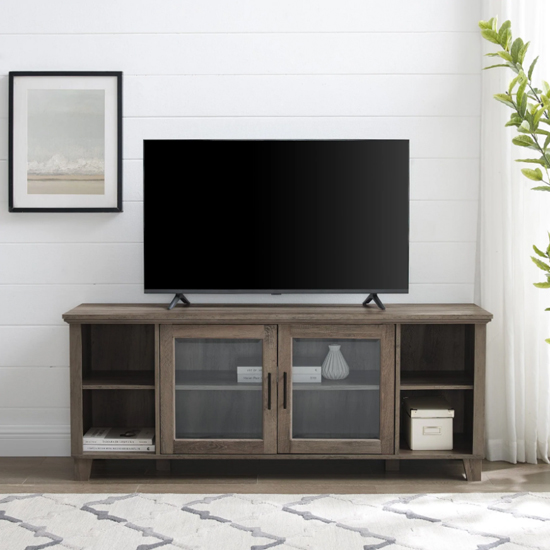 Read more about Theodore wooden tv stand with 2 glass doors in grey wash