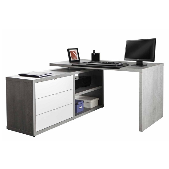 Theon Corner Computer Desk In Grey And White Gloss Furniture In
