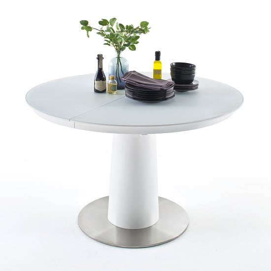 Theron Extendable Glass Dining Table Round In Matt White_1