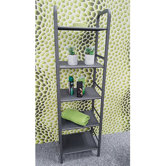 Read more about Thibodaux metal 5 tier shelving unit in grey