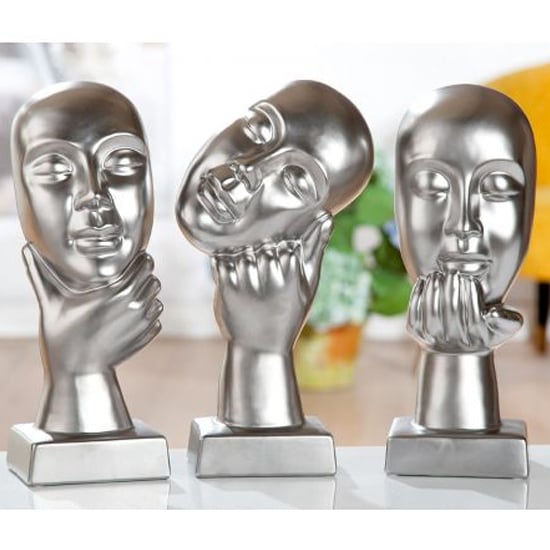 Thinking Ceramic Set Of 3 Sculpture In Silver_1