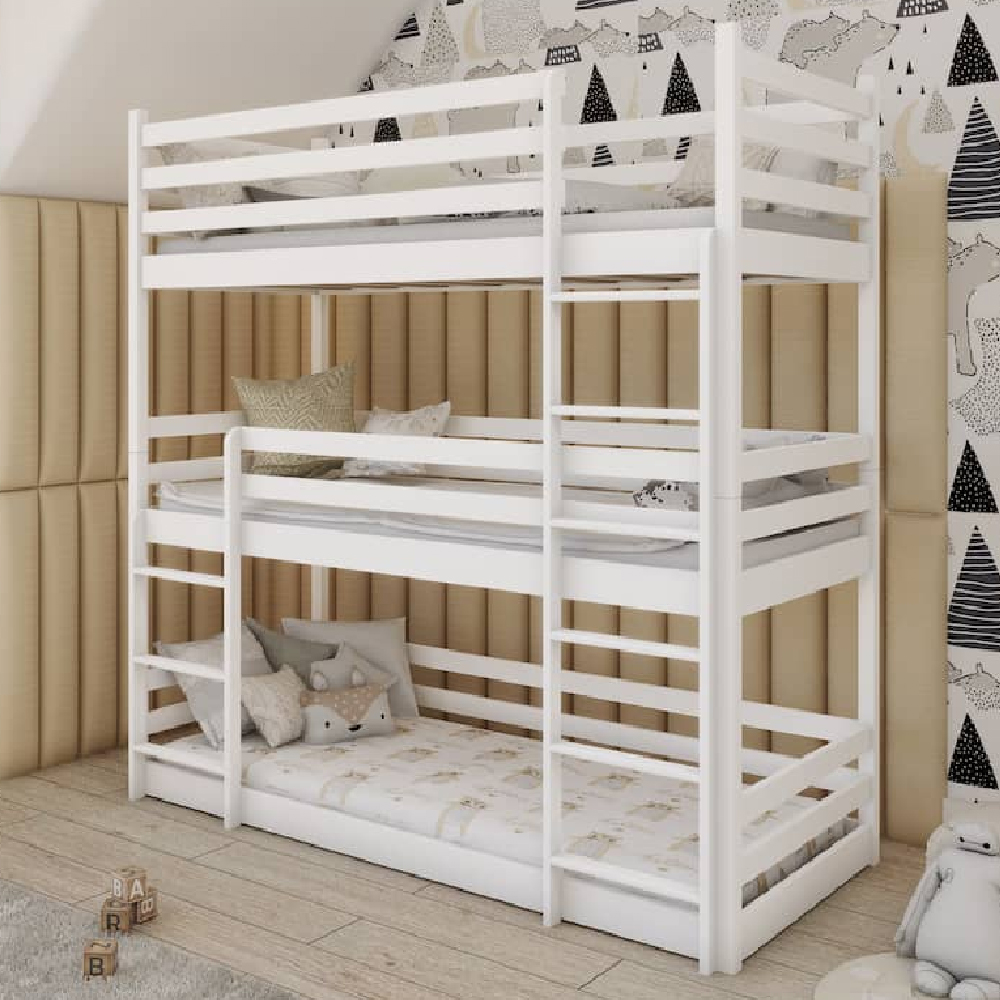 Thirroul Wooden Triple Bunk Bed With Bonnell Mattress In White