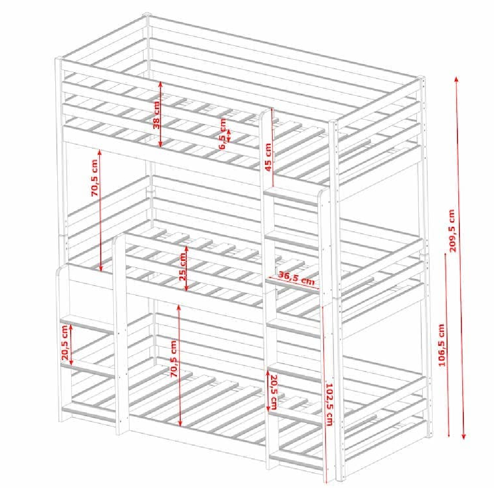 Thirroul Wooden Triple Bunk Bed With Foam Mattress In White