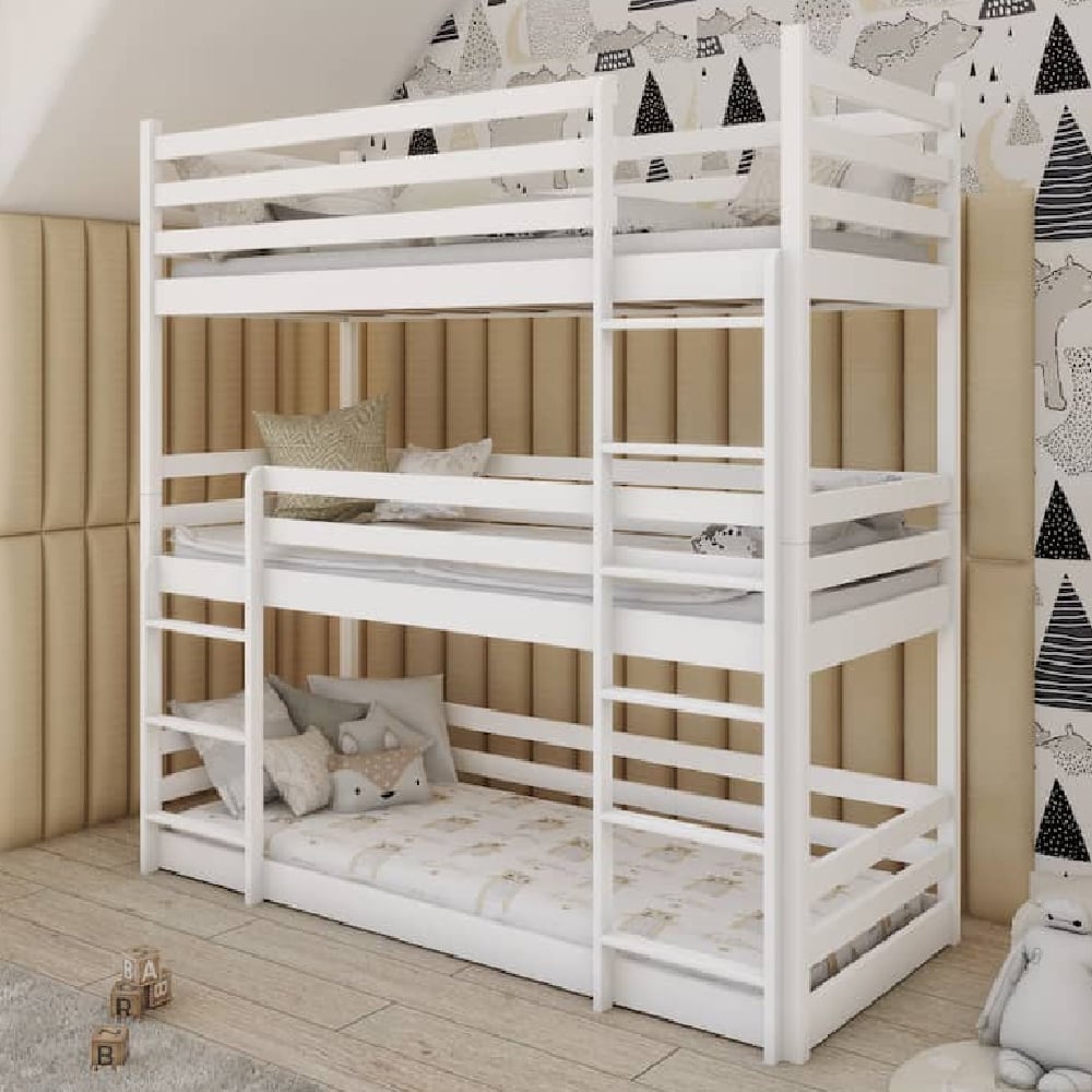 Thirroul Wooden Triple Bunk Bed Without Mattress In White