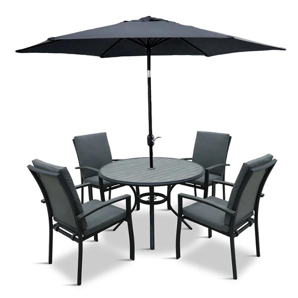 Thirsk Garden Aluminium Top Dining Set with 2.5m Parasol in Graphite Grey