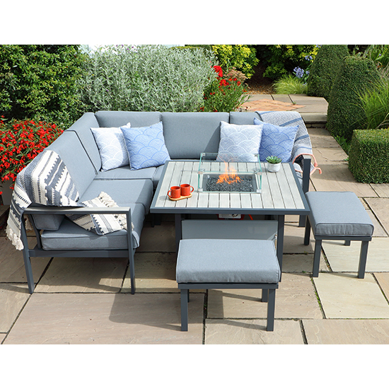 Read more about Thirsk modular lounge dining set with gas firepit table in grey