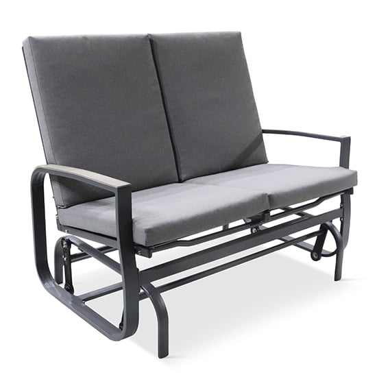 Thirsk Outdoor Cushioned 2 Seater Glider Bench In Graphite Grey_2